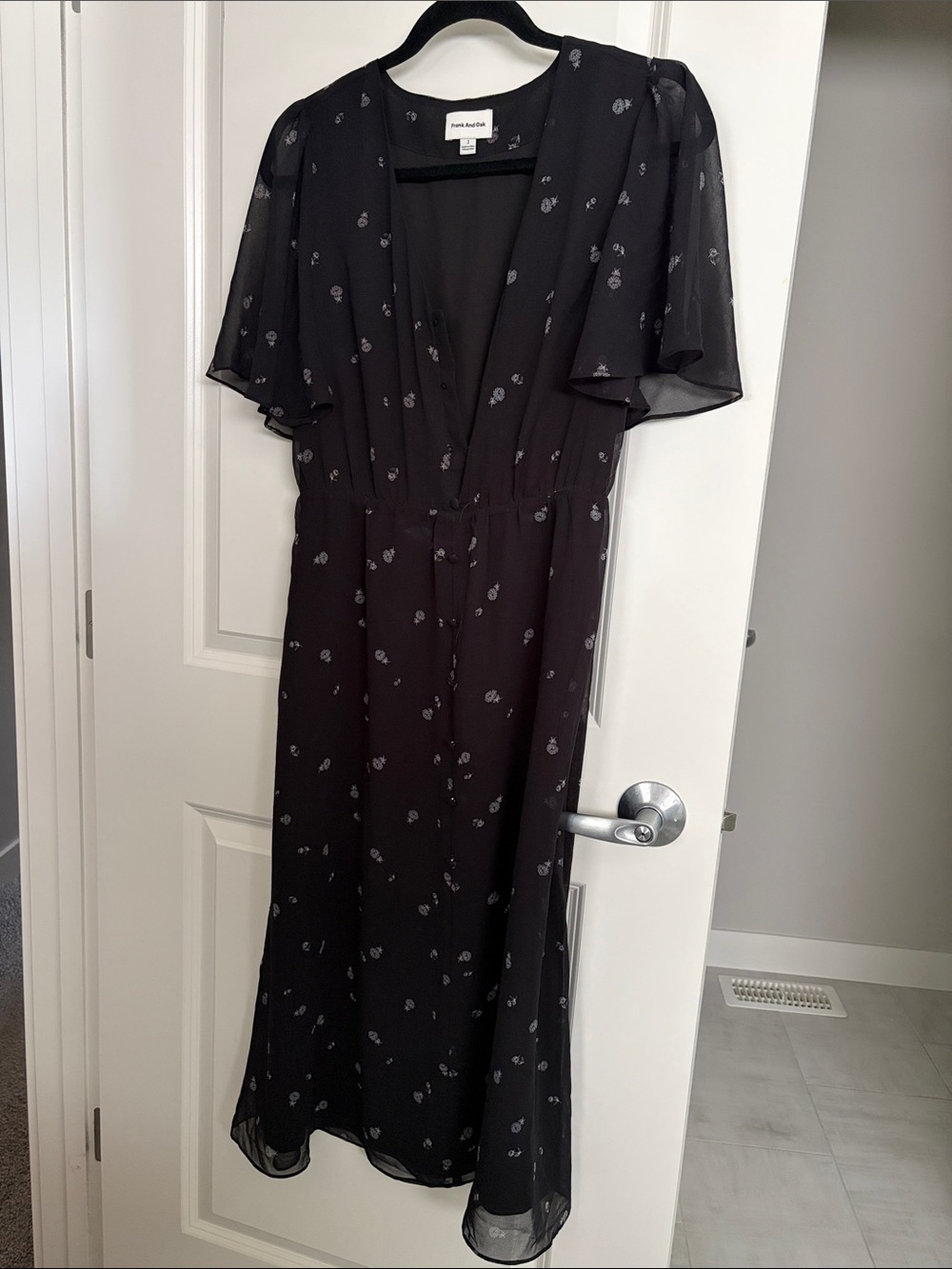 Frank & Oak Black Floral Print Midi Dress